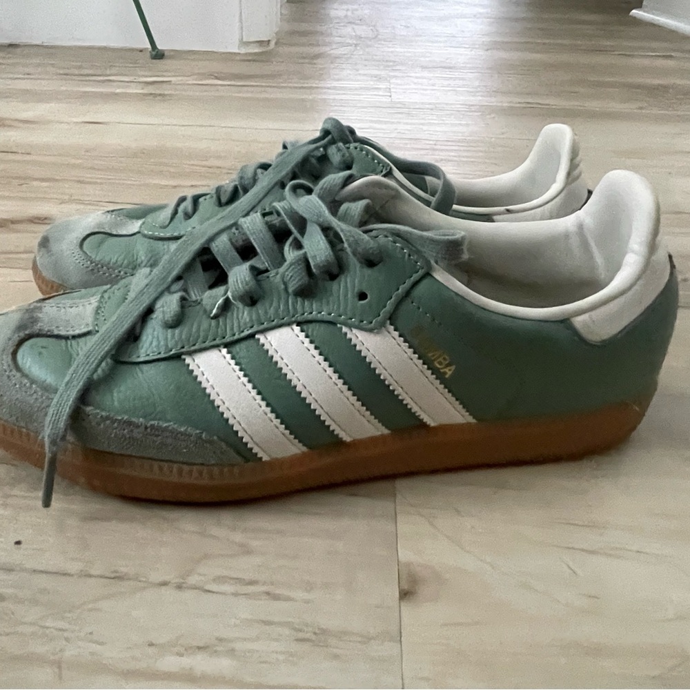 Green Adidas Sambas Sneakers with White Stripes